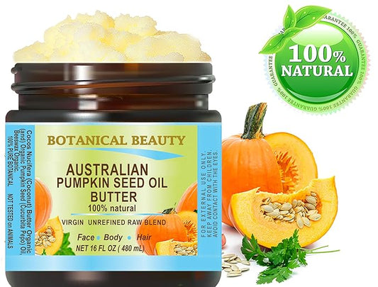 Botanical Beauty PUMPKIN SEED OIL BUTTER Australian Natural VIRGIN UNREFINED RAW for Face, Skin, Damaged Hair, Lip, Nails (16 Fl Oz)