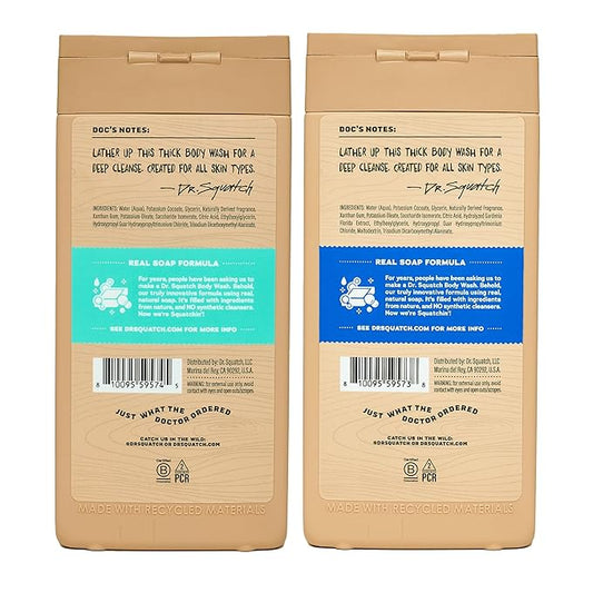 Dr. Squatch NEW Body Wash for Men with Nourishing, Natural Ingredients | No Paraben, Phthalate, Sulfate | All Day Moisture | Long Lasting Scent | Fresh Falls & Coconut Castaway (14 oz, 2-Pack)