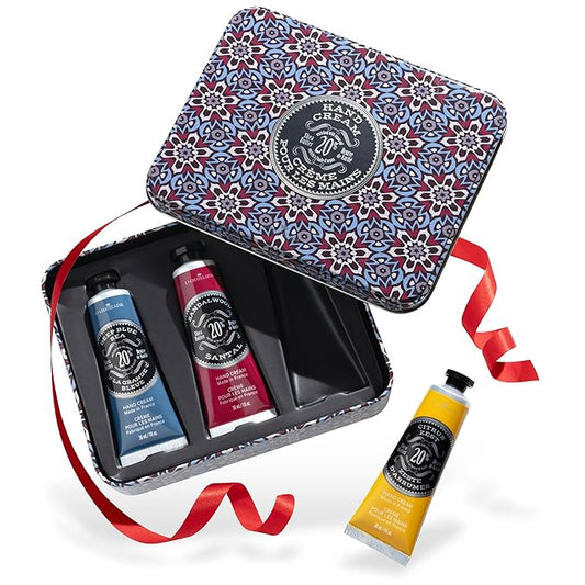 La Chatelaine Hand Cream Gift Set for Men, Ready-To-Gift Travel Size Hand Lotion, Natural Hand Cream Made in France with 20% Organic Shea Butter (Deep Blue Sea, Sandalwood, Citrus Zest) 3 x 1 fl oz