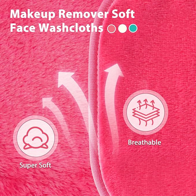 | Reusable Update Makeup Removing Microfiber Cloth for Sensitive Skin | Washable Makeup Remover Towels | Natural Facial Cleansing Towels (6”x 6”, 12 Pack/Pink)