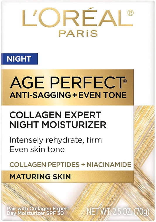 🌙 L'Oreal Paris Age Perfect Collagen Expert Night Cream – Anti-Aging & Anti-Wrinkle Moisturizer (2.5 oz)