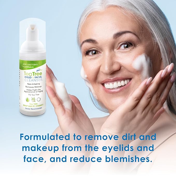 Age-Defying Tea Tree Eyelid and Facial Cleanser - 50mL - Non-Irritating Eyelid Cleanser and Face Wash with Shea Butter and Vitamin E