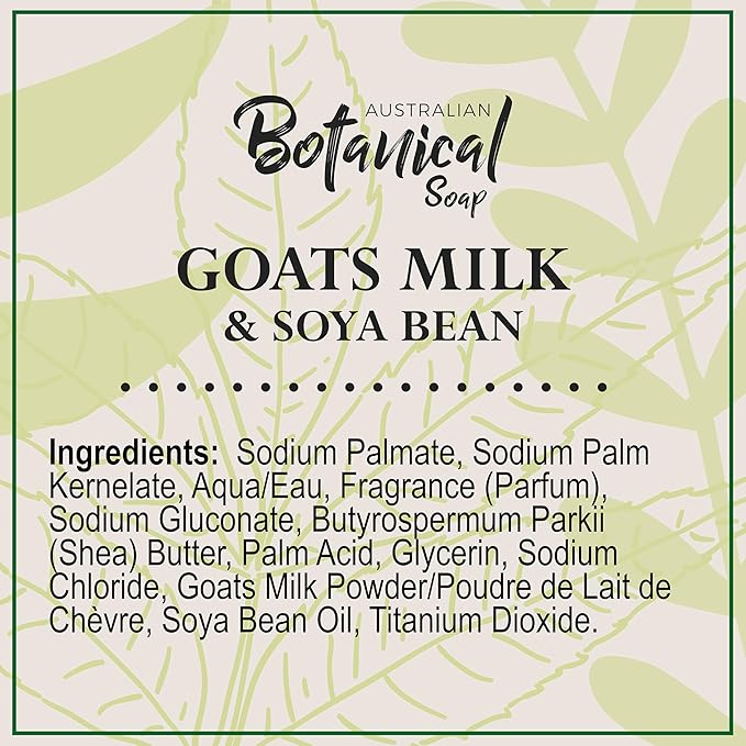 Australian Botanical Soap 6.5 OZ Pack of 4, Goat Milk Soap Bars with Soya Bean Oil, Enriched with Organic Shea Butter, Suitable for All Skin Types