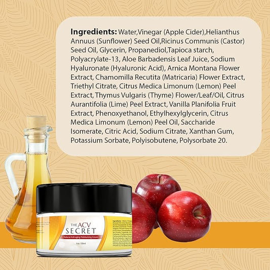 The ACV Secret Skin Moisturizer - Hydrating Cream with Apple Cider Vinegar, Hyaluronic Acid, Castor Oil, and More - Protect and Restore Skin - Physician Formulated - 30 ml