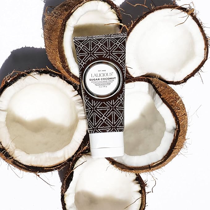 LaLicious Sugar Coconut Weightless Hand Cream - Natural Hand & Cuticle Lotion with Mango Butter & Milk Thistle - Cruelty-Free Skin & Body Moisturizing Cream (3oz)