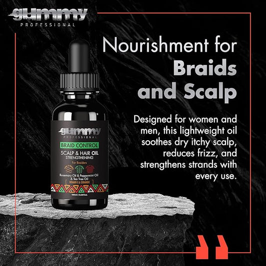 Gummy Professional Braid Control Scalp & Hair Oil - Moisturizing Growth Oil for Women and Men - Hydrating Curl Treatment for Braids, Locs, Frizz and Dry Itchy Scalp - 100ML