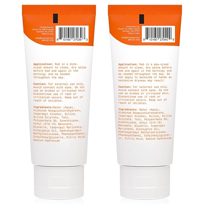 Carpe Sweat Absorbing Hand & Foot Lotion Bundle, Stop Sweaty Hands and Sweaty,Smelly Feet, Dermatologist Recommended