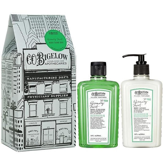 C.O. Bigelow Rosemary Mint Apothecary Duo Skin Care Gift Set, Body Wash & Body Lotion, Liquid Soap & Moisturizing Lotion, Set of 2, 10 Fl Oz