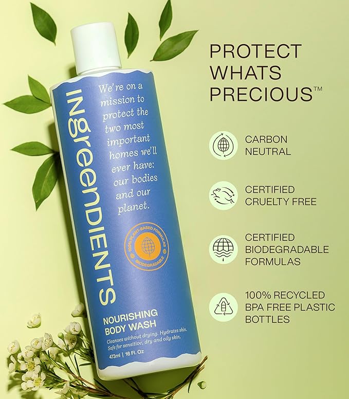 Non Toxic and Vegan Body Wash With Organic Ingredients - Moisturizing For Dry and Sensitive Skin, Natural and Organic, Paraben Free, Cruelty Free, Gluten Free, Sulfate Free (16 FL. OZ)