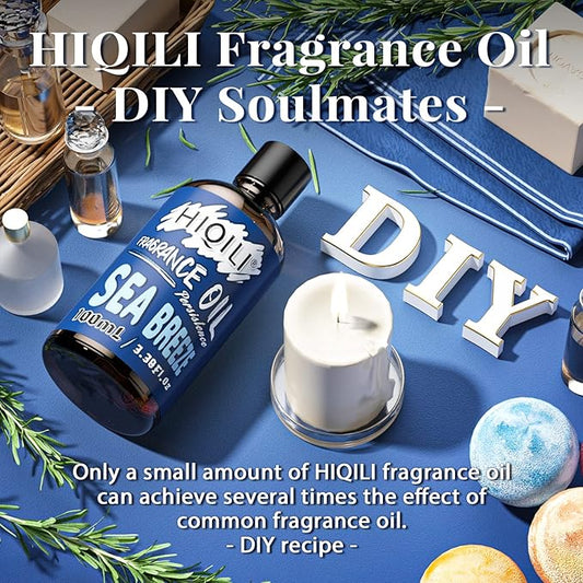 HIQILI Sea Breeze Essential Oil 100ml for Aromatherapy, Fresh Scented Fragrance Oil for Diffuser Home Car Office, DIY Candle Soap Perfume Lotion Shampoo Making Supplies 3.38 Fl Oz