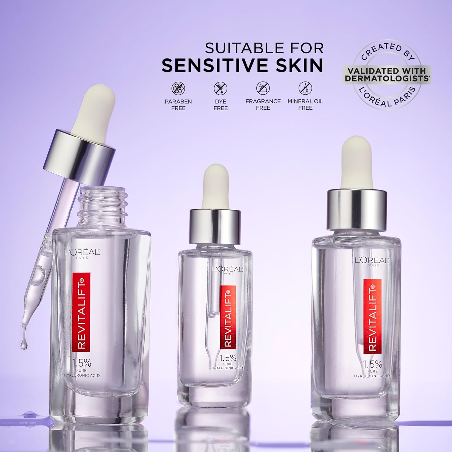 Hydrating Hyaluronic Acid Serum 1.5% for Face – Anti-Aging, Wrinkle-Reducing Serum for All Skin Types | Revitalift Pure HA Serum, Fragrance-Free, 1 Oz