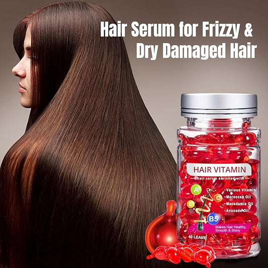 No Rinse Hair Treatment Serum, Hair Vitamin Serum Oil Capsules, Enriched with Vitamin A C E B5, Moroccan Avocado Oil for Hair Repair, Moisturizing, Conditioner for Women & Men