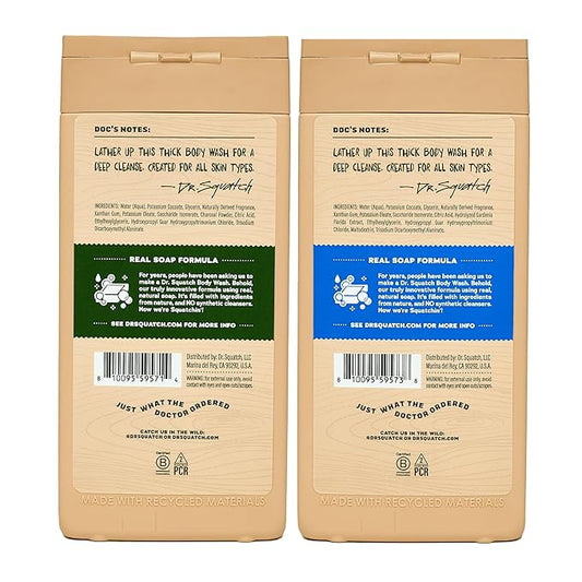 Dr. Squatch NEW Body Wash for Men with Nourishing, Natural Ingredients | No Paraben, Phthalate, Sulfate | All Day Moisture | Long Lasting Scent | Pine Tar & Fresh Falls (14 oz, 2-Pack)