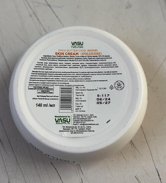 Vasu Shea Butter skin cream for Dry Skin, 24-Hour Moisturization with Argan Oil & Pro Vitamin B5 - Non-Greasy body moisturizers for skincare, Lightweight & Nourishing -4.73 fl oz each (pack of 2)