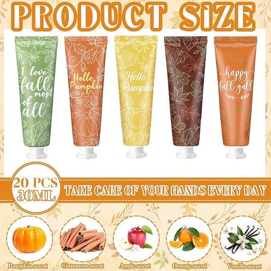 20 Pcs Fall Hand Cream Bulk, Mini Pumpkin Lotion, 30ml Natural Botanical Fragrance Fall Lotion for Chapped Hands, Thanksgiving Favors, Employee Gifts, Baby Shower, Travel, Work, Team, Staff
