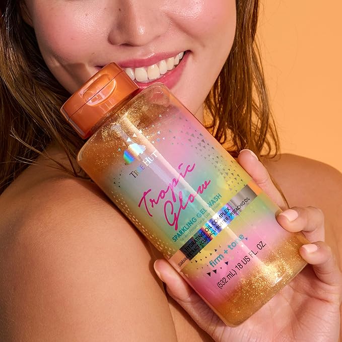 Tree Hut Tropic Glow Sparkling Gel Wash, Gently Cleanses and Leaves Skin Looking Fresh and Radiant, Warm Scent with Almond, Golden Amber, and Sandalwood, Body Wash, 18 fl oz