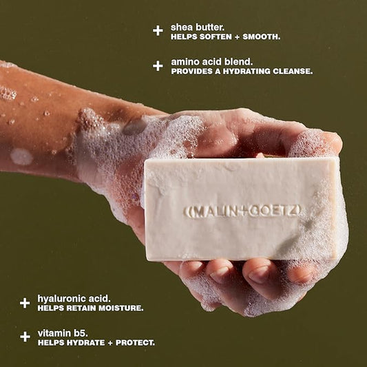 MALIN+GOETZ Vitamin B5 Hydrating Bar – Rum | Triple-Milled Skincare Bar with Vitamin B5, Hyaluronic Acid, Amino Acids + Shea Butter | Cleanses + Hydrates Skin | Rum Scent | Vegan + Cruelty-Free (5 oz)