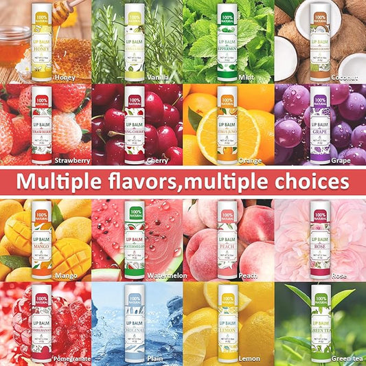 128 Pack Lip Balm, Natural Lip Balm Bulk with Vitamin E and Coconut Oil, Bulk Moisturizing Lip Balms for Dry Lips-16 Flavors