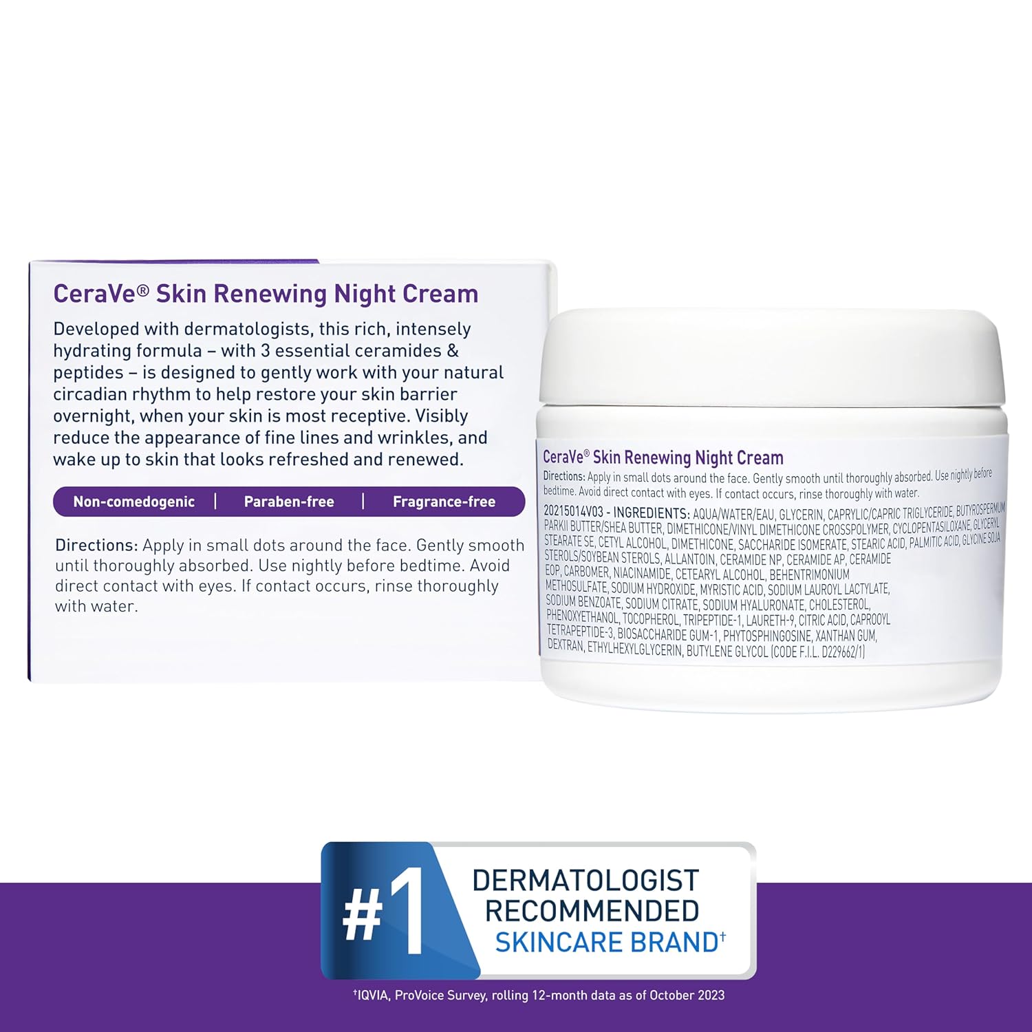 Skin Renewing Night Cream 🌙 | Niacinamide + Peptide Complex + Hyaluronic Acid Face Moisturizer 💧 | Anti-Aging Night Cream for Fine Lines & Wrinkles | Deep Hydration | 1.7 oz