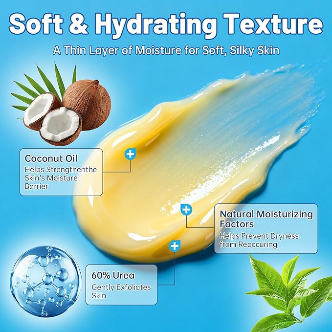 60% Urea + 2% Salicylic Acid Foot Cream–Ultra-Moisturizing Formula, Exfoliates Dead Skin, Softens Dry, Cracked Skin on Feet, Knees, Hands, Elbows. Helps soften callused, rough, or tender areas 2.82oz
