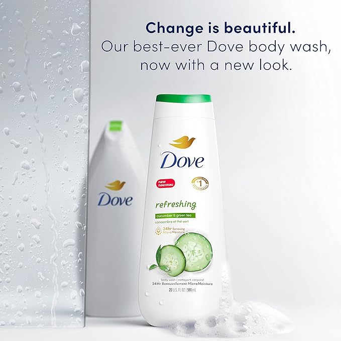 Dove Body Wash Refreshing Cucumber and Green Tea 4 Count Refreshes Skin Cleanser That Effectively Washes Away Bacteria While Nourishing Your Skin 20 oz