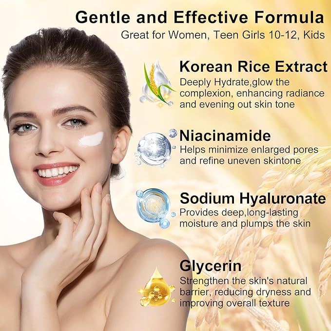 Skin Care Set,Women Teen Glass Skincare w/Korean Rice Extract,Hydrate Glow Repair Anti-Aging Facial Routine Kit Gift Set for Women Mom Wife Teenager Girl Trendy Stuff Christmas Gifts Stocking Stuffers