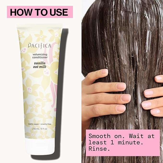 Pacifica Vanilla Oat Milk Hair Conditioner – Volumizer for Fine/Flat Hair, Weightless Oat Milk & Apple Extract for Bounce & Smoothness, Silicone Free Clean Beauty, Vegan Cruelty-Free