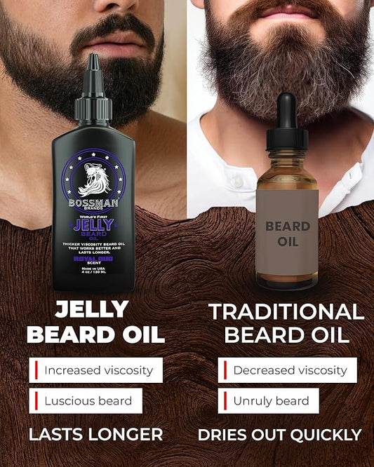 Bossman Jelly Beard Oil for Men (4 oz, Royal Oud Scent) – Softens, Moisturizes & Conditions with Natural Ingredients