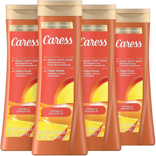 Caress Body Wash Mango & Almond Oil For Smooth And Rejuvenated Skin Body Soap 20 fl oz, Pack of 4
