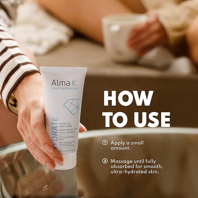 ALMA K Protective Hand Cream - Daily Deep Hydration Hand Lotion - Rich, Soothing Non-Sticky Cocoa Butter Lotion - White Tea and Neroli Scent - 3.4 oz