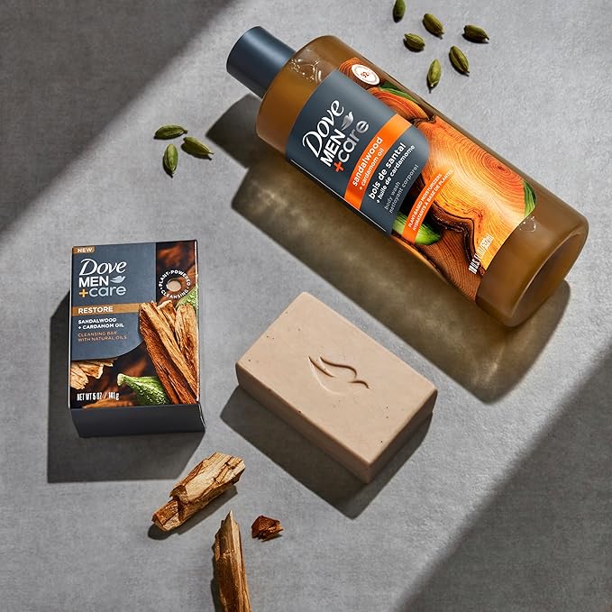 DOVE MEN + CARE Body Wash Sandalwood & Cardamom Oil Plant-Based Moisturizing Body Wash for Men, 26oz