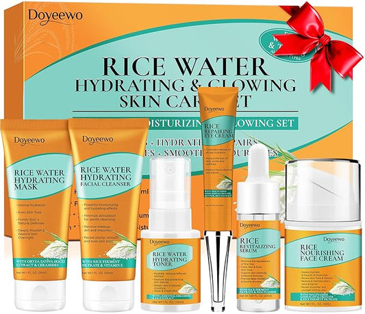 Skin Care Set,Women Teen Glass Skincare w/Korean Rice Extract,Hydrate Glow Repair Anti-Aging Facial Routine Kit Gift Set for Women Mom Wife Teenager Girl Trendy Stuff Christmas Gifts Stocking Stuffers