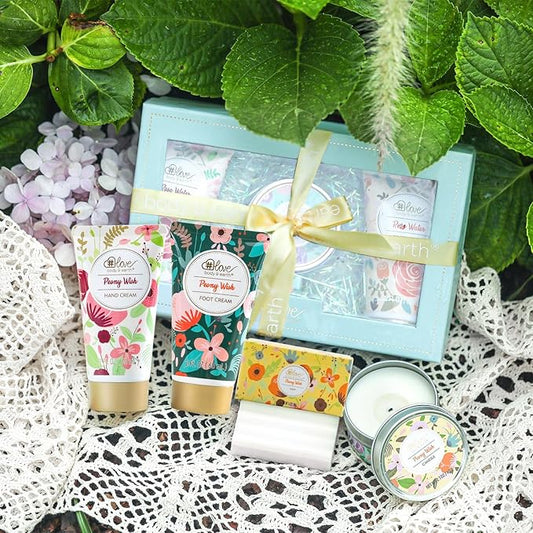 4PC Rose Water Lotion Gift Set: Hand & Foot Cream, Soap, Scented Candle - Body Care for All Skin Types Skin Care Gift Set for Women, Mothers Day Gifts for Mom Gifts, Birthday Gifts for Women