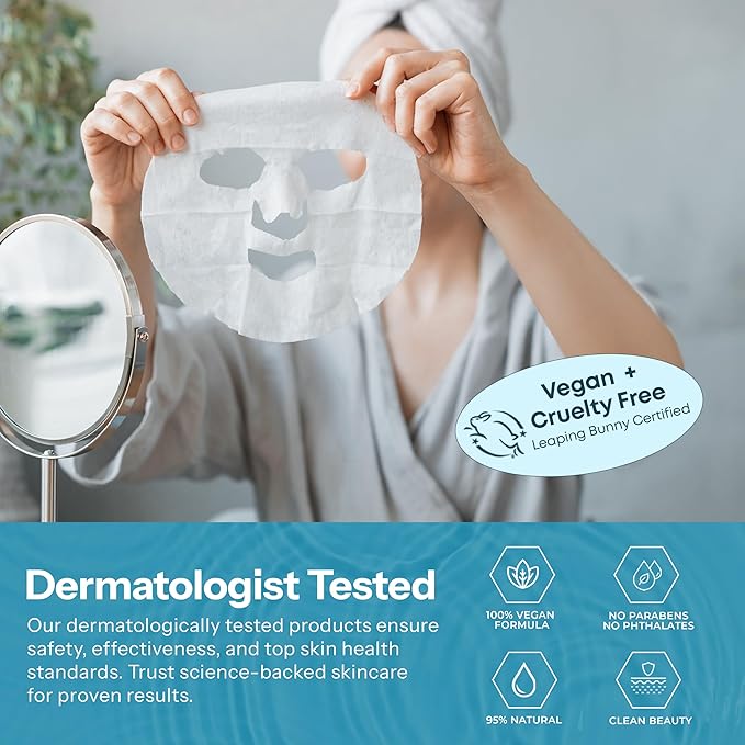 Skin 2.0 Hyaluronic Acid & Collagen Sheet Mask - Hydrating, Anti-Aging, Firming - Dermatologist Tested Korean Skincare - Clean Beauty, Natural Ingredients, Cruelty-Free, All Skin Types - 5 Masks