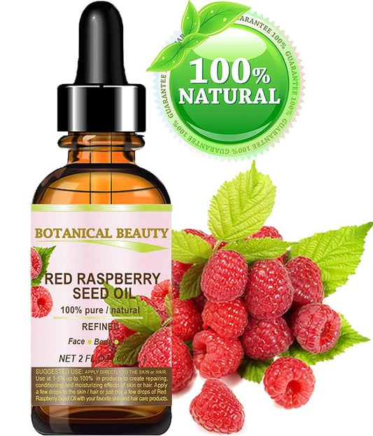 Botanical Beauty Red Raspberry Seed Oil 100% Pure Natural Undiluted Refined Cold Pressed Carrier Oil for Face, Skin, Hair, Lips, Nails. Rich in Vitamin C, Vitamin E (2 Fl Oz)