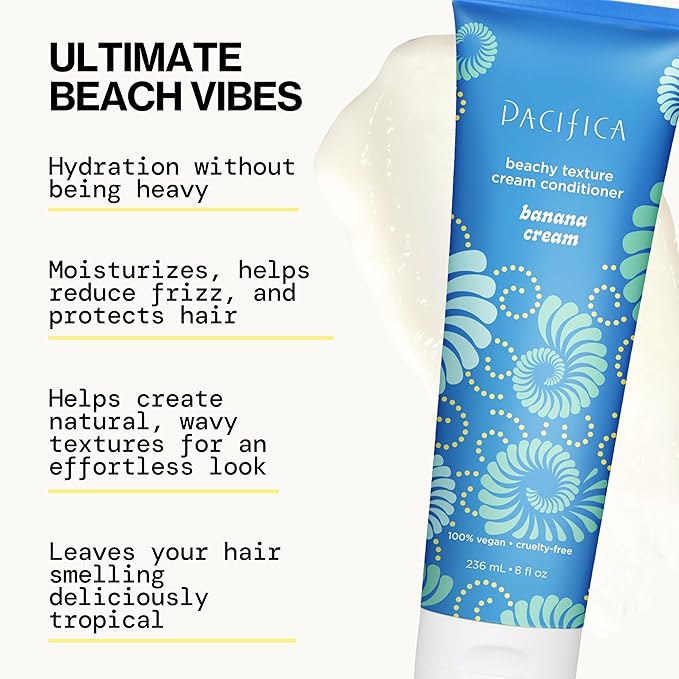 Pacifica Banana Cream Beachy Texture Conditioner – Texturizing Hair Treatment for Natural Beachy Waves, Hydrates & Adds Tousled Body, for All Hair Types Clean Beauty Vegan & Cruelty-Free, 8 Fl Oz