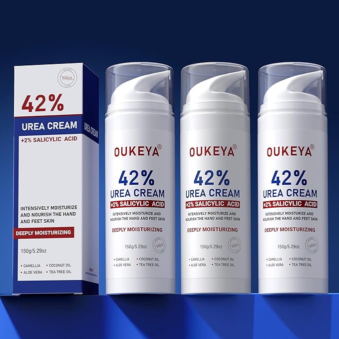 OUKEYA Urea Cream 42 Percent For Feet Plus 2% Salicylic Acid 5.29 oz, Foot Cream and Hand Cream Maximum Strength Intensive Repair Treatment, 3 Pack