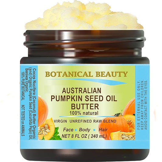 Botanical Beauty PUMPKIN SEED OIL BUTTER Australian Natural VIRGIN UNREFINED RAW for Face, Skin, Damaged Hair, Lip, Nails (8 Fl Oz)