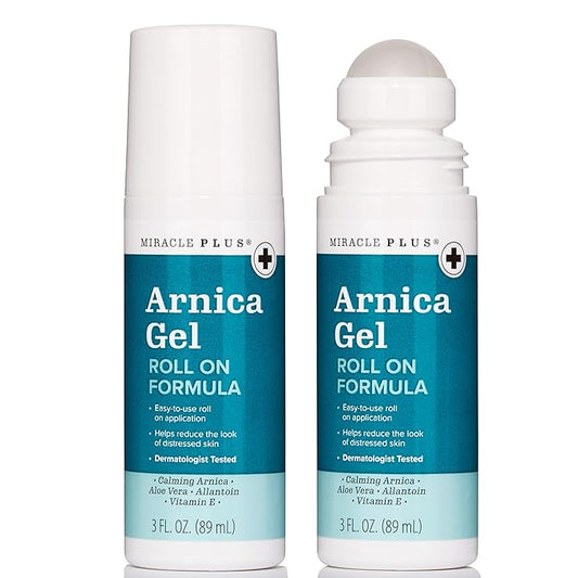 Miracle Plus Natural Arnica Bruise Body Gel Roll On Applicator | Arnica Montana Lotion For Thin Skin Bruising And Swelling After Surgery | Vitamin K Cream | Skin Care Ointment For Bruises, 3 Fl Oz