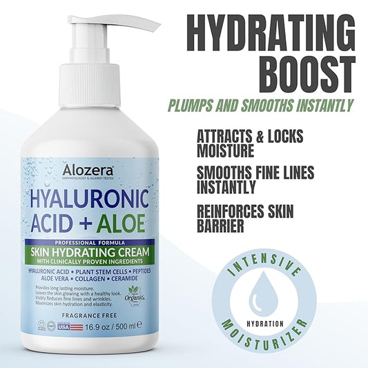 Hyaluronic Acid Body Lotion with Aloe & Stem Cells, Daily Moisturizing Lotion for Dry, Sensitive Skin Hydration, Non-Greasy, Lightweight Moisturizer, Fragrance-Free, 16.9 oz
