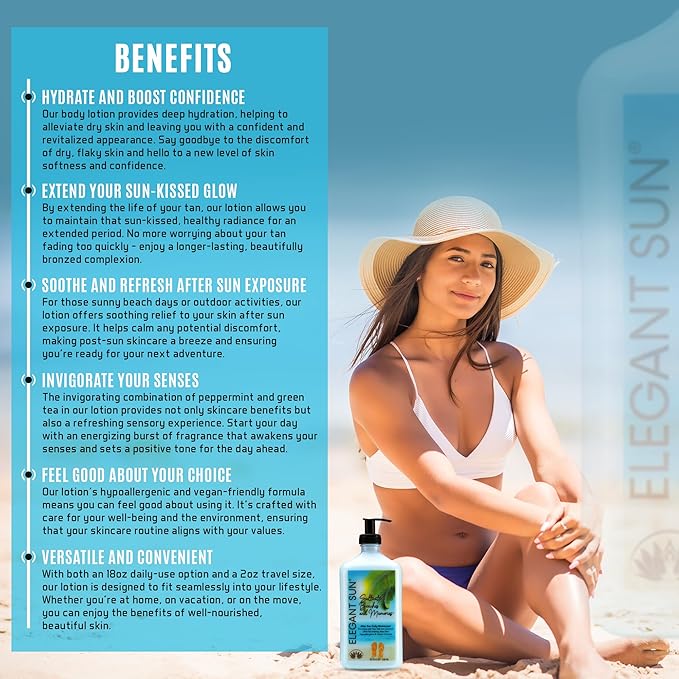 Saltwater Beaches Tan Extender, After Sun Lotion or Tanning Bed Moisturizer, Aloe Vera Base, Hypoallergenic, Sensitive Skin Care Lotion for Men or Women, Unisex Fresh Scent, Elegant Sun