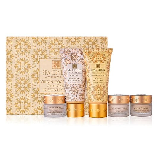 Spa Ceylon Virgin Coconut Skin Care Discovery Set | Travel Size Face Care Set | Organic Face Wash, Masque, Face Cream & Protector | For Normal to Dry Skin