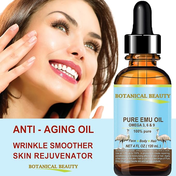 Botanical Beauty PURE EMU OIL 100% Natural Unrefined for Face, Skin, Body, Hands, Feet, Nails, Hair, Lip Care 2 Fl Oz - 60 ml