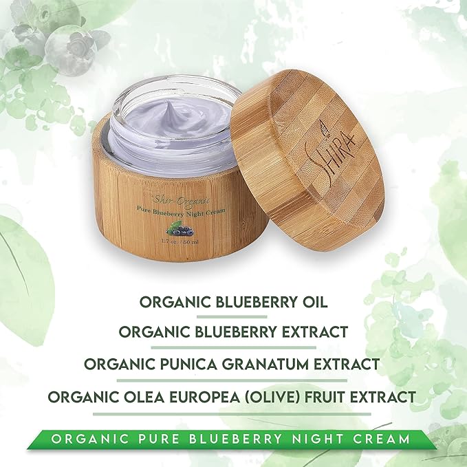 Shir Organic Blueberry Night Cream for Nourished, Wrinkle-Free, Radiant Skin. Moisturizer Face Cream with Anti-Aging Formula keeps Skin Hydrated, Facial Skin Care Product (15ml)