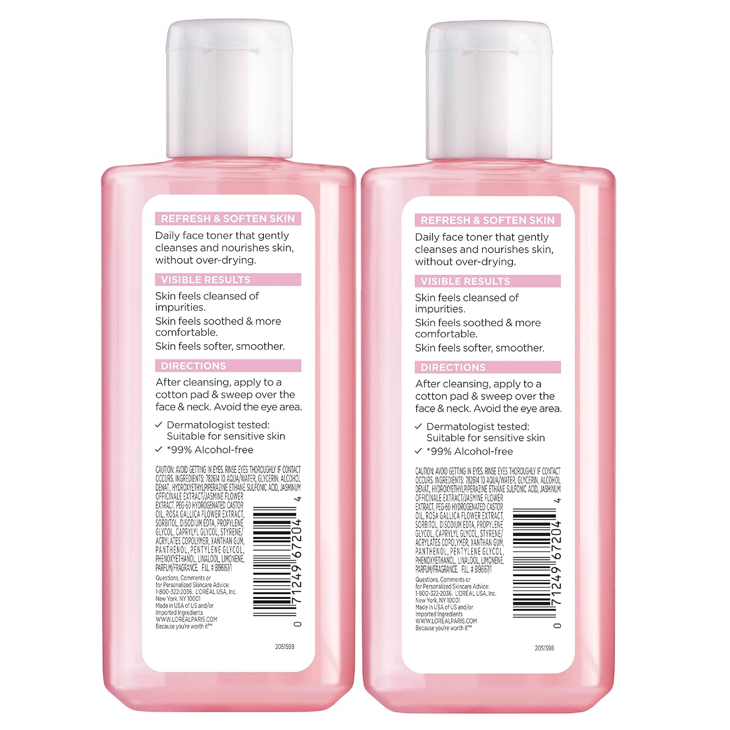 💦 L'Oreal Paris Hydrafresh Face Toner – Pro-Vitamin B5 for Smooth & Bright Skin (2 Count)