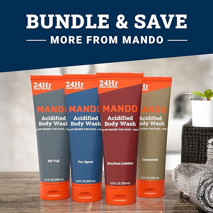 Mando Odor Shield Body Wash - 24 Hour Control - Removes Odor Better than Soap - SLS Free, Paraben Free, Skin Safe - 8.5 Ounce (Pack of 2) (Unscented)