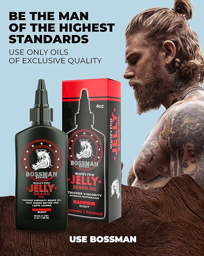 Bossman Jelly Beard Oil for Men (4 oz, Hammer Scent) – Softens, Moisturizes & Conditions with Natural Ingredients