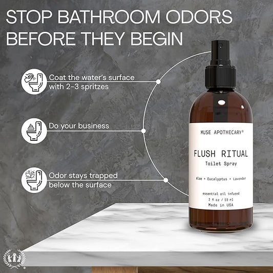 Muse Apothecary Flush Ritual - Aromatic & Refreshing Toilet Spray, Use Before You Go, 2 oz, Infused with Natural Essential Oils - Aloe + Eucalyptus + Lavender