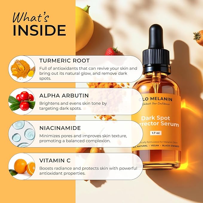 Glo Melanin Dark Spot Remover for Face - Dark Spot Corrector Serum with Vitamin C - Reduces Discoloration and Hyperpigmentation