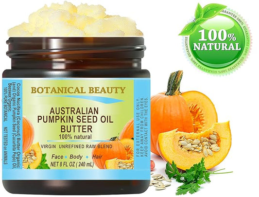 Botanical Beauty PUMPKIN SEED OIL BUTTER Australian Natural VIRGIN UNREFINED RAW for Face, Skin, Damaged Hair, Lip, Nails (8 Fl Oz)